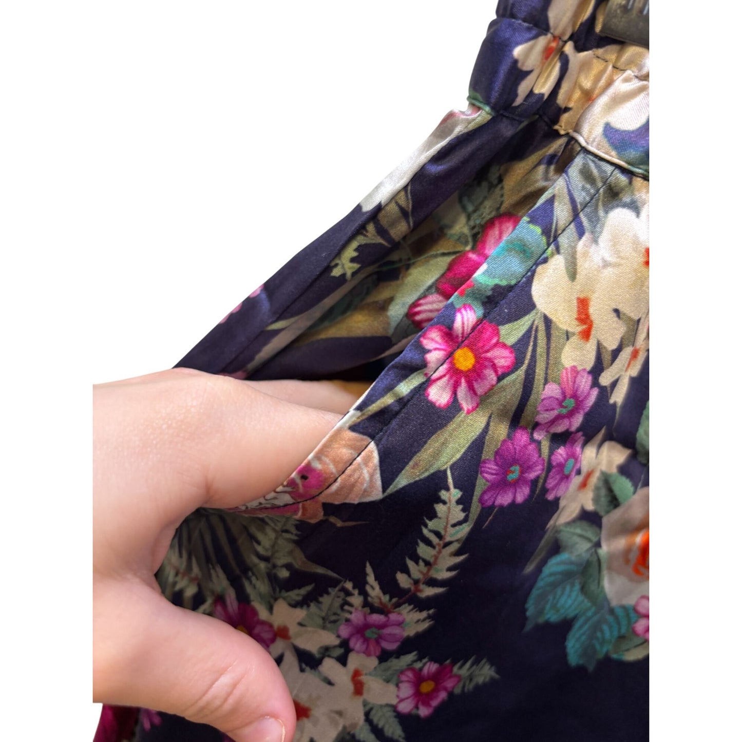 Johnny Was Floral Print Purple Satin Pants M