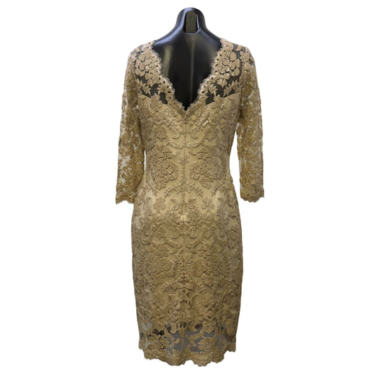 Tadashi Shoji Cream Lace Sequin Sheath Dress 3/4 Sleeve Size 8