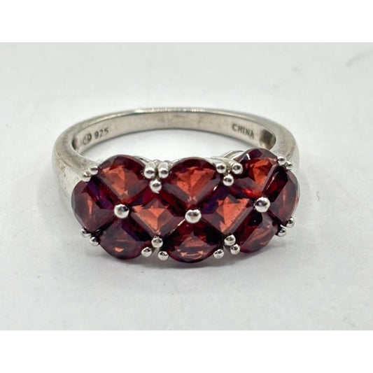 Sterling Silver 925 Ring Size 9 With Red Stones