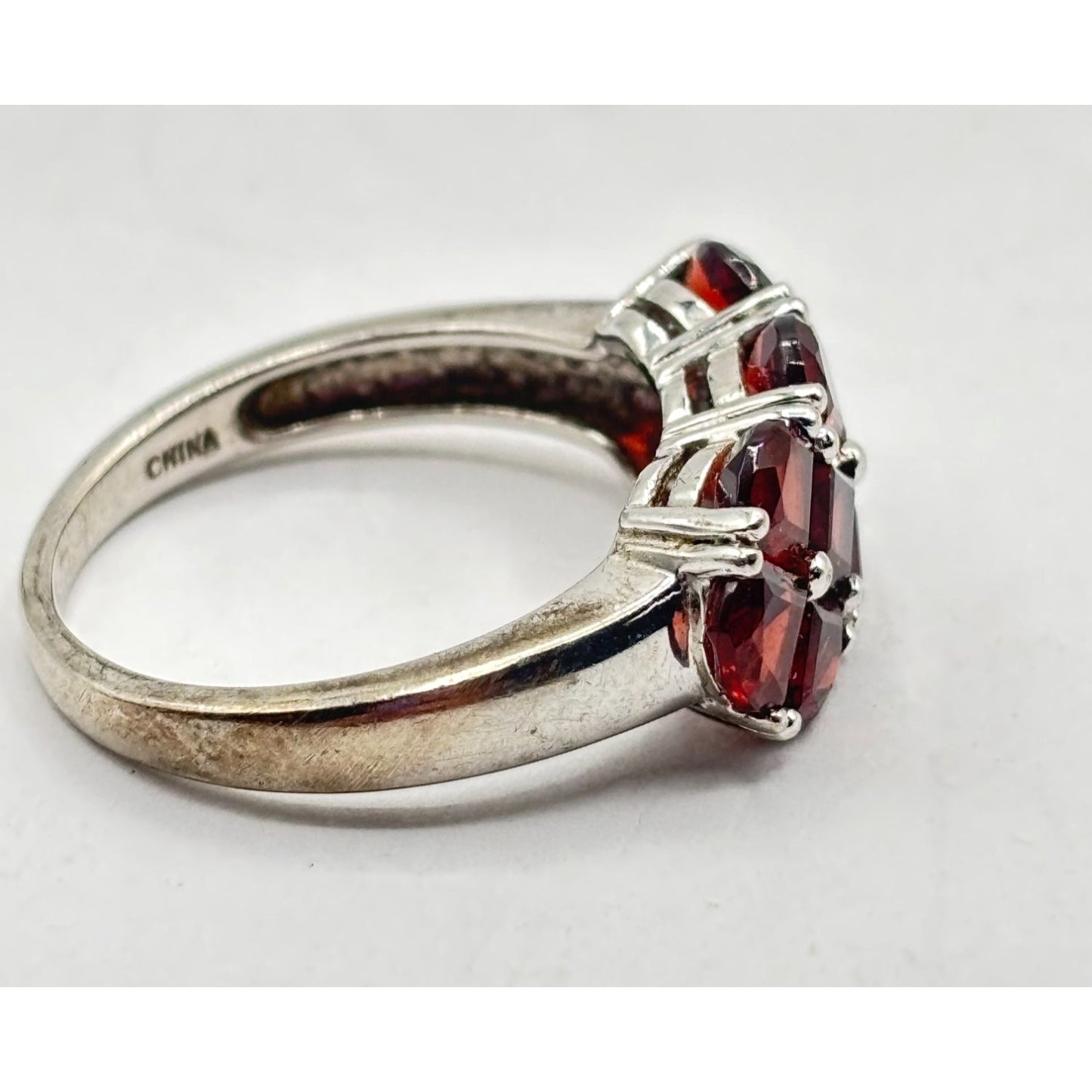 Sterling Silver 925 Ring Size 9 With Red Stones