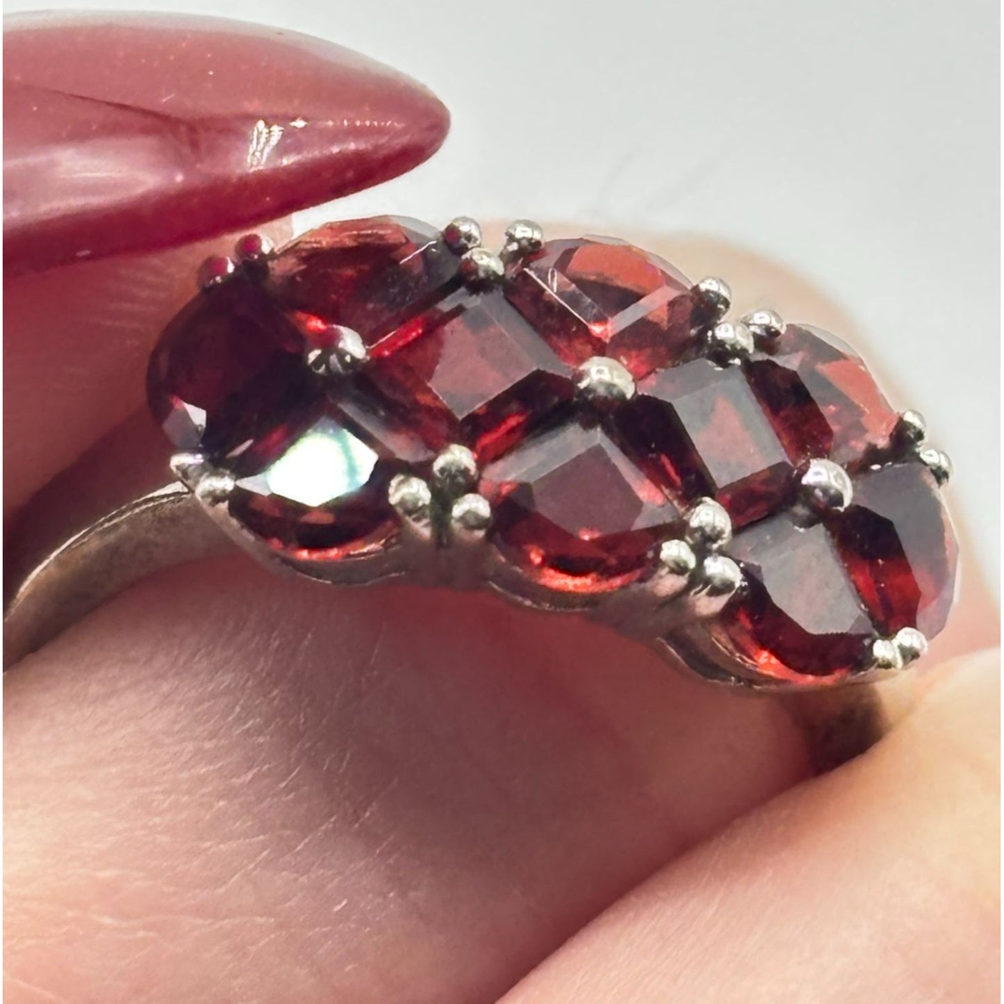 Sterling Silver 925 Ring Size 9 With Red Stones