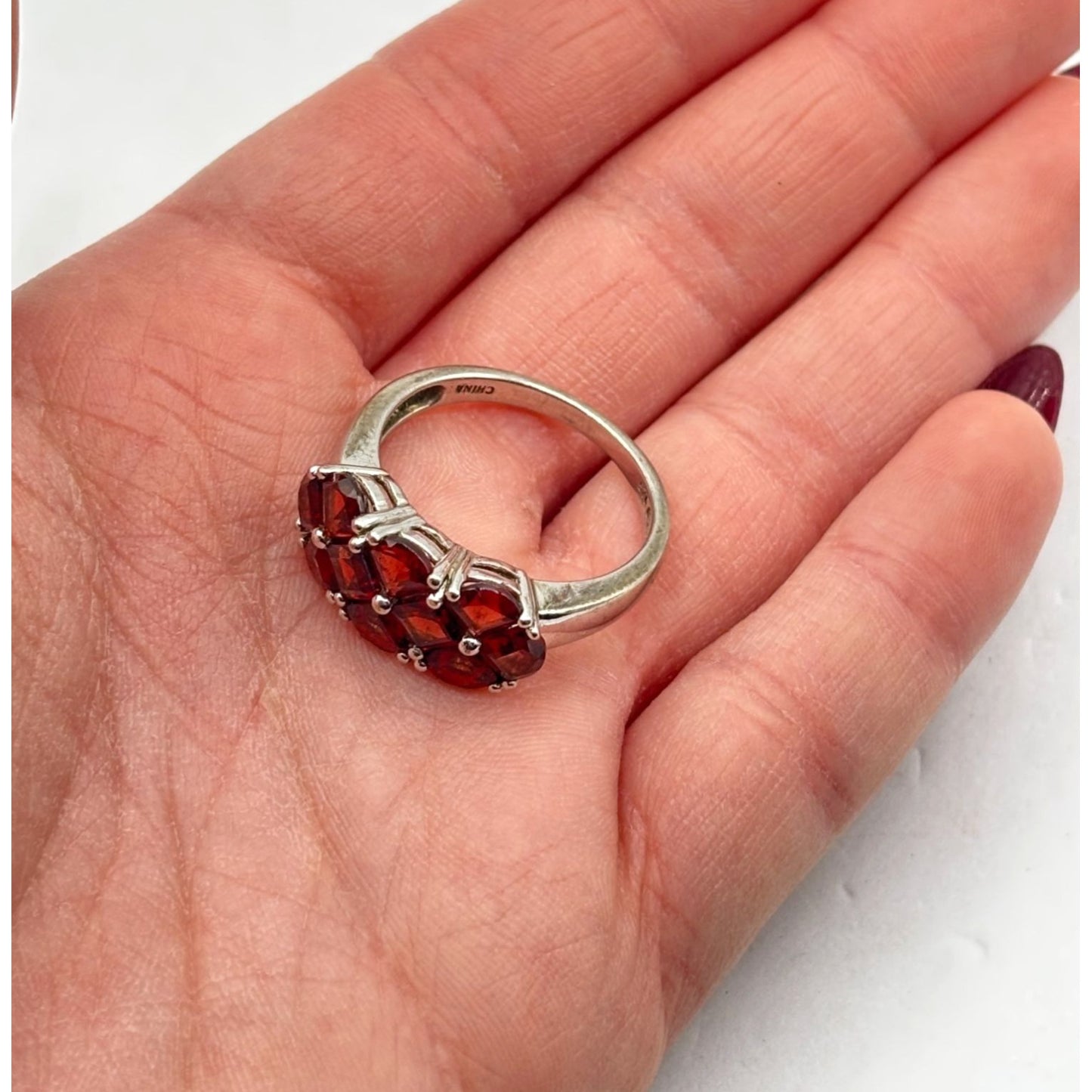 Sterling Silver 925 Ring Size 9 With Red Stones