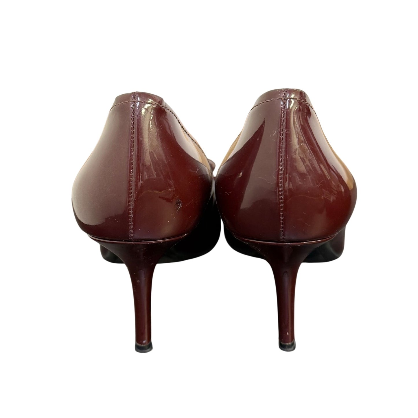 Prada Patent Leather Heels Wine Bow Detail Size 8