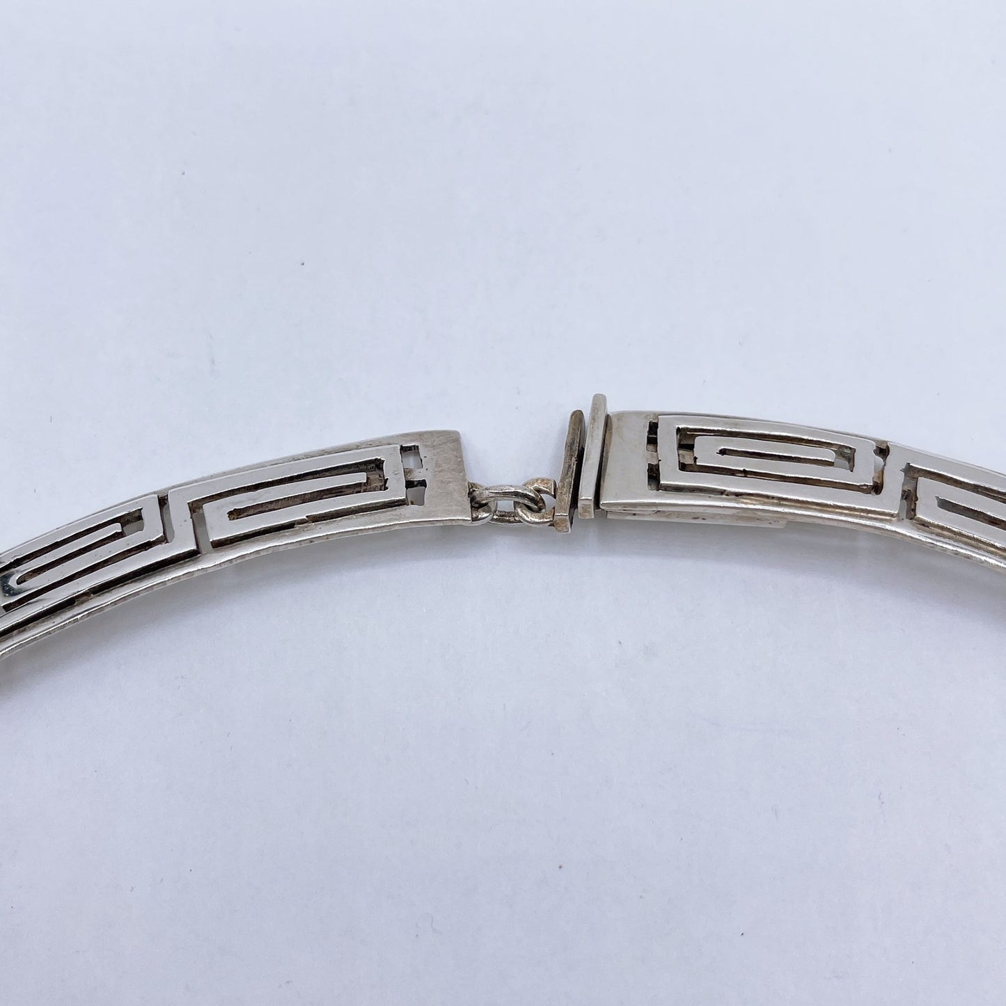 925 Silver Greek Key Design Choker Necklace Geometric Artisan Handcrafted Elegant Bold Metalwork