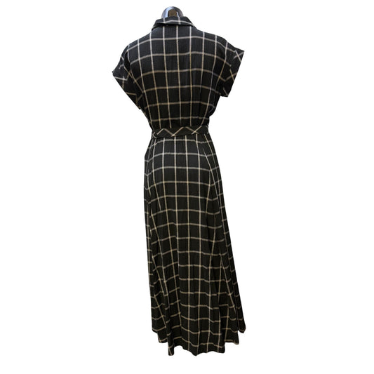 NWT Calvin Klein Black & White Plaid Button Down Belted Maxi Dress Size 8