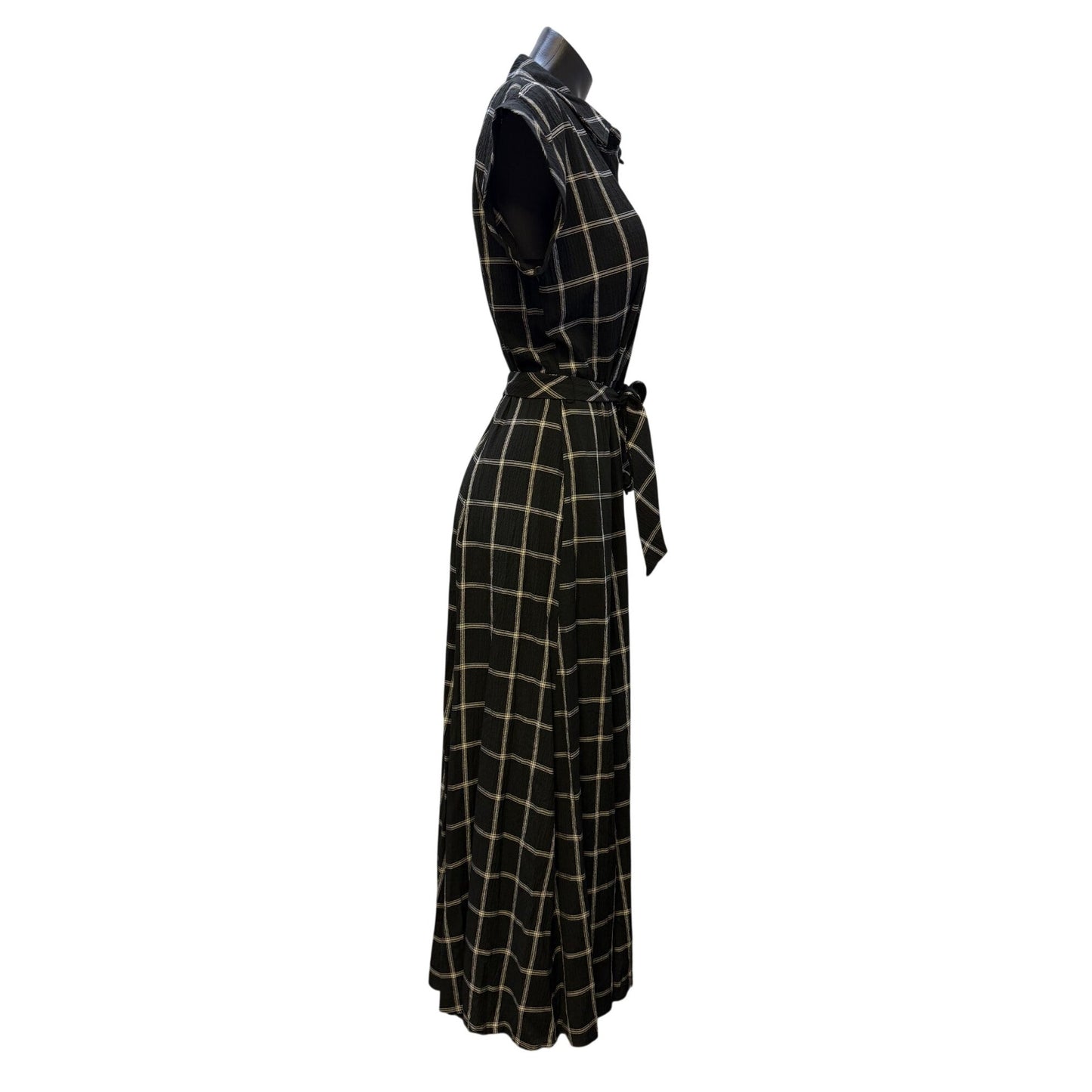 NWT Calvin Klein Black & White Plaid Button Down Belted Maxi Dress Size 8