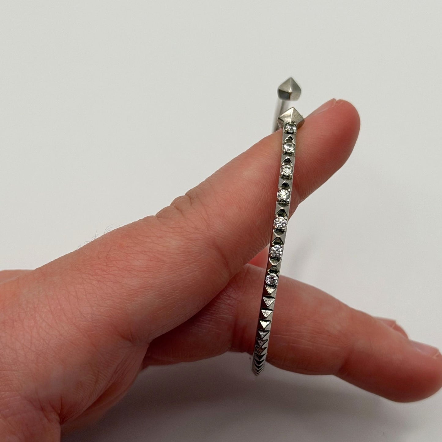Kendra Scott Silver Plated Open Cuff Bracelet With Crystals Minimalist Design