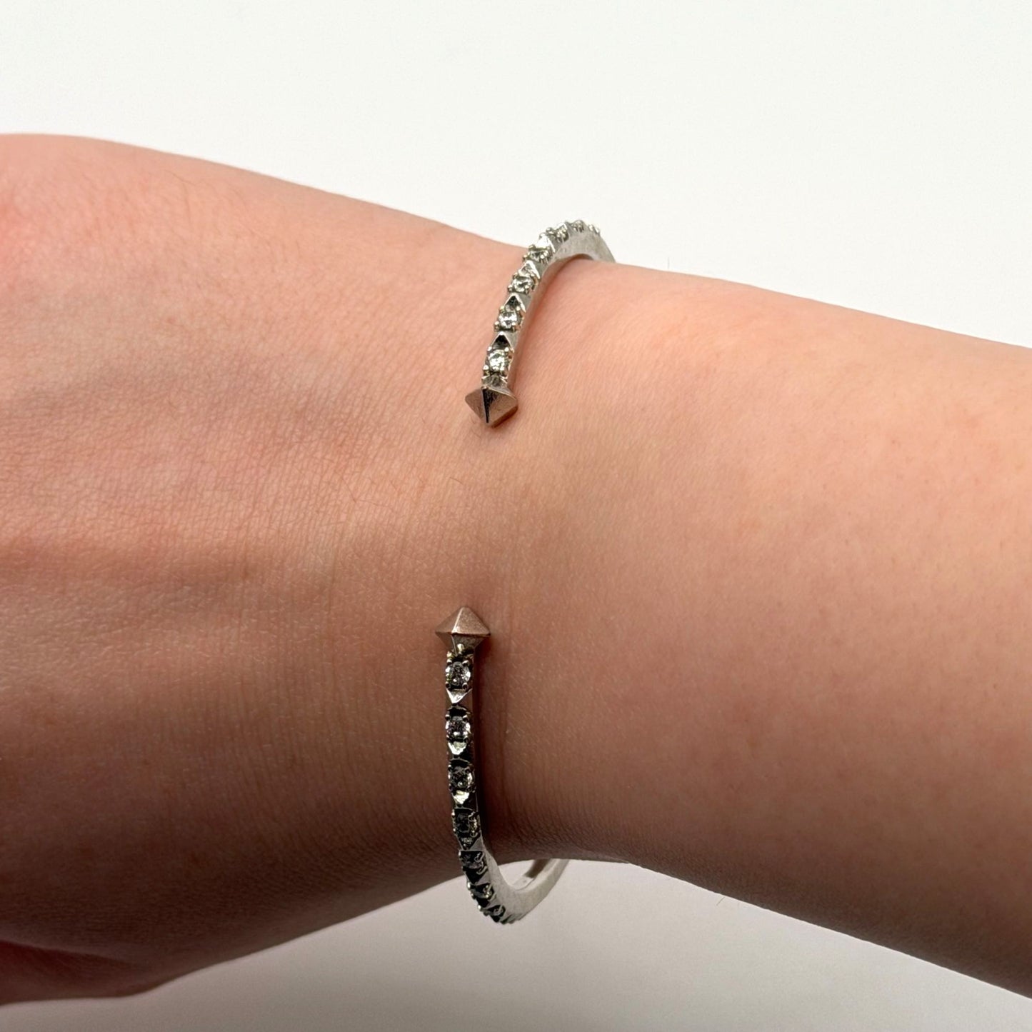 Kendra Scott Silver Plated Open Cuff Bracelet With Crystals Minimalist Design