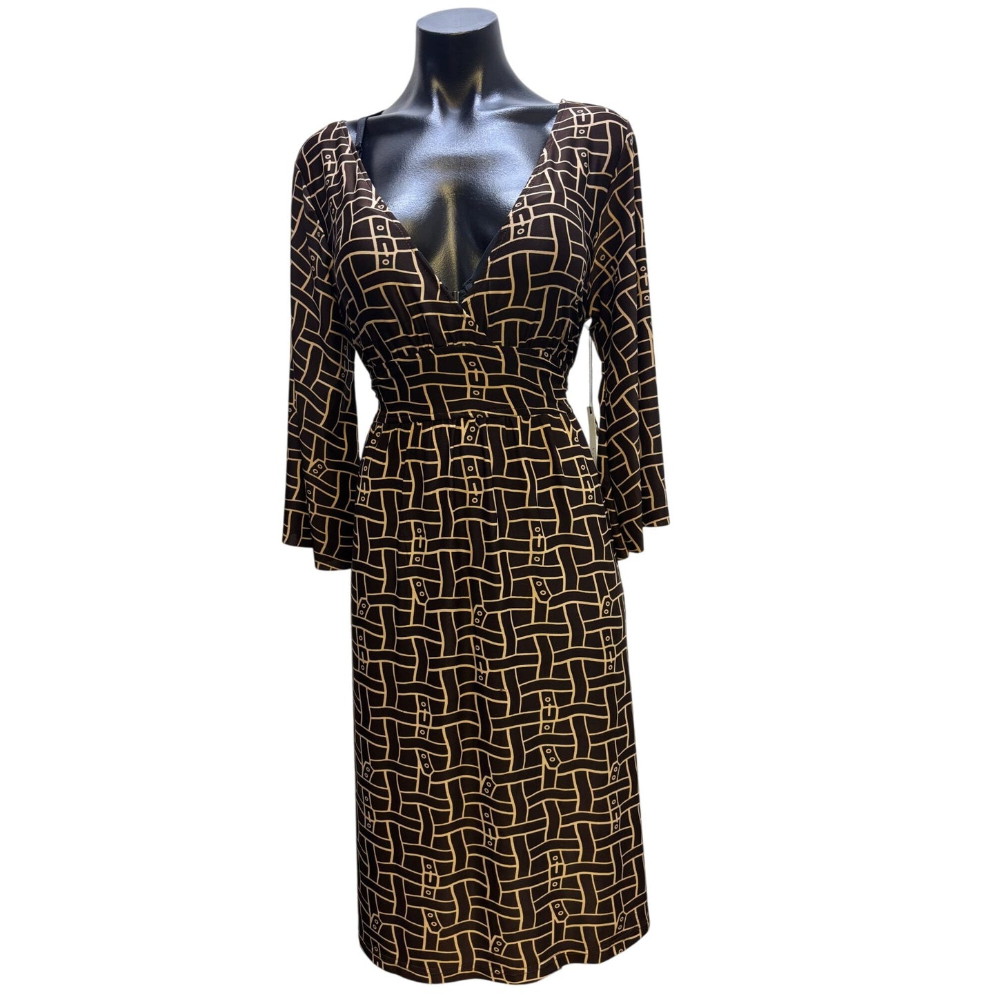 NWT Vertigo Paris Brown Tan Geometric Print Dress XL