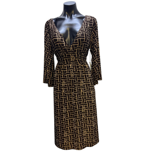 NWT Vertigo Paris Brown Tan Geometric Print Dress XL
