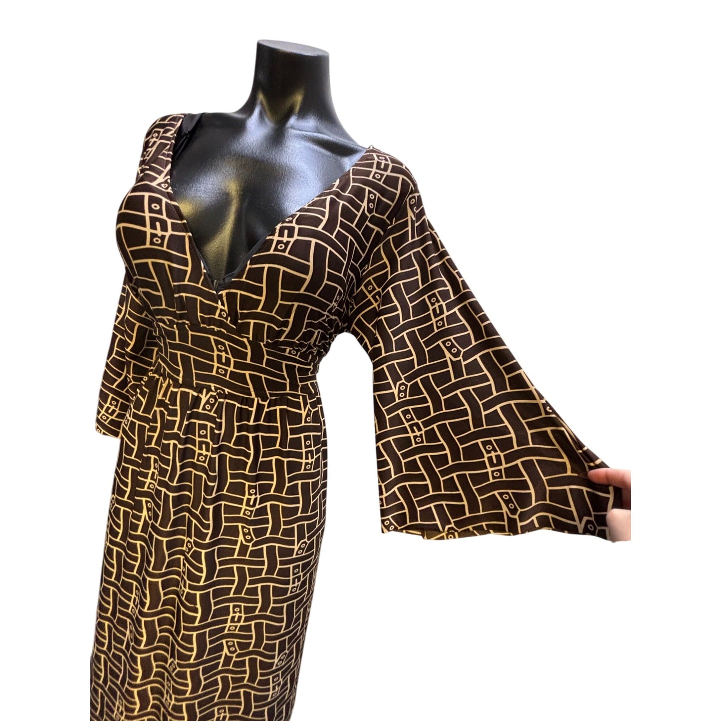 NWT Vertigo Paris Brown Tan Geometric Print Dress XL