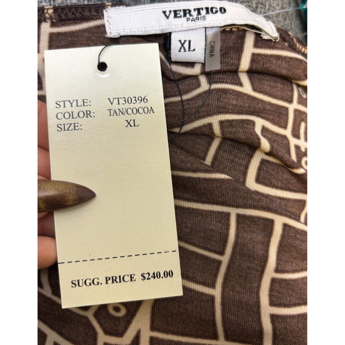 NWT Vertigo Paris Brown Tan Geometric Print Dress XL
