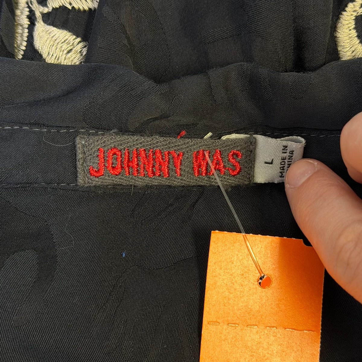 Johnny Was Embroidered Black Long-Sleeve Blouse Floral L