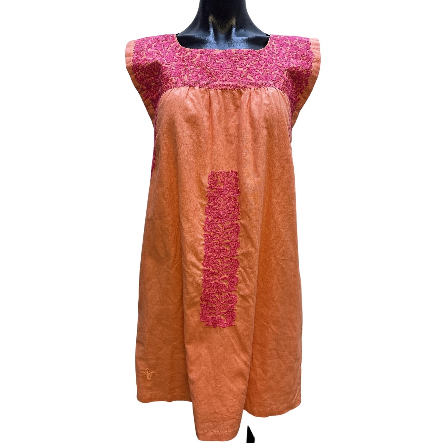 NWT J. Marie Orange & Pink Embroidered Sleeveless Cotton Dress Size XS