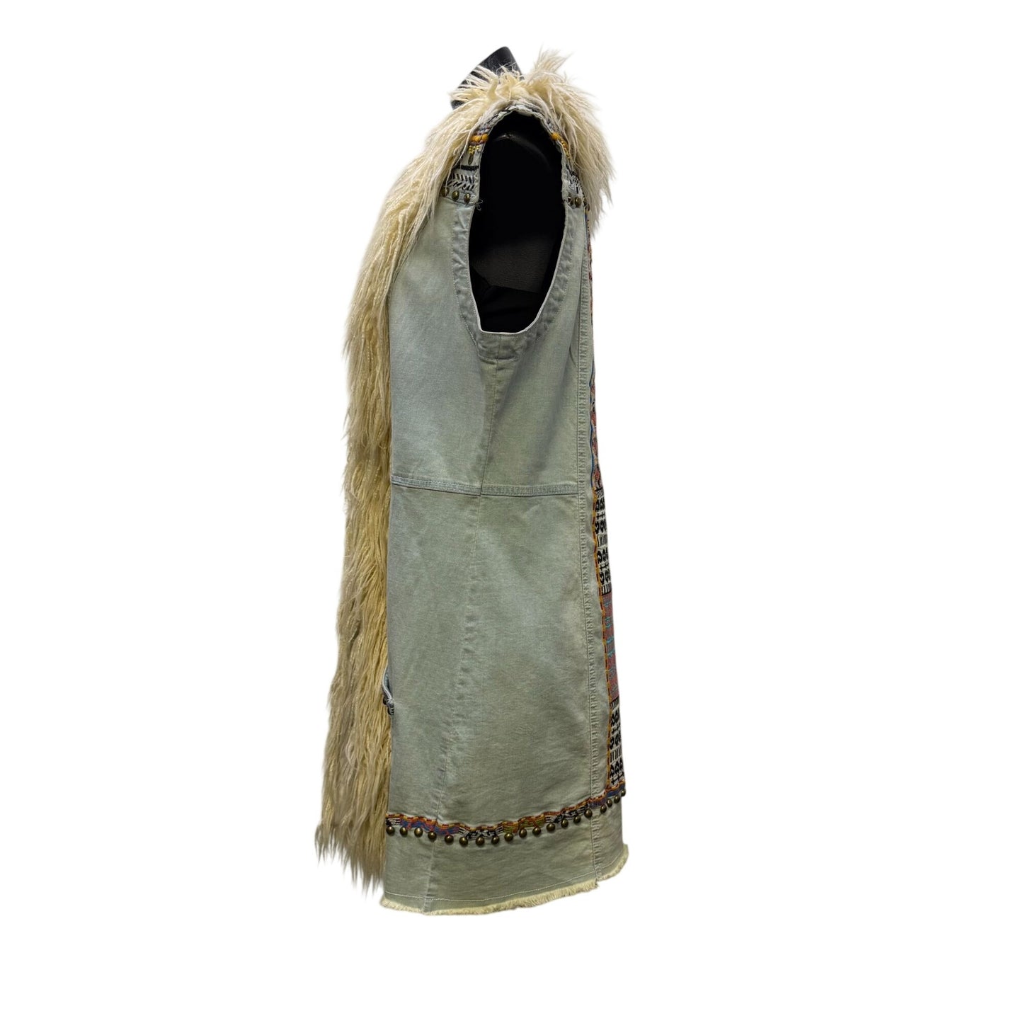 Double D Ranch Embroidered Denim Vest With Faux Fur Collar XL