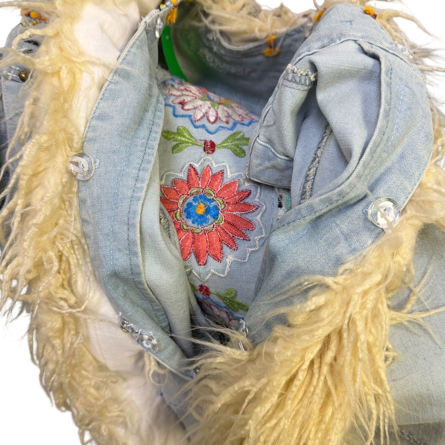 Double D Ranch Embroidered Denim Vest With Faux Fur Collar XL