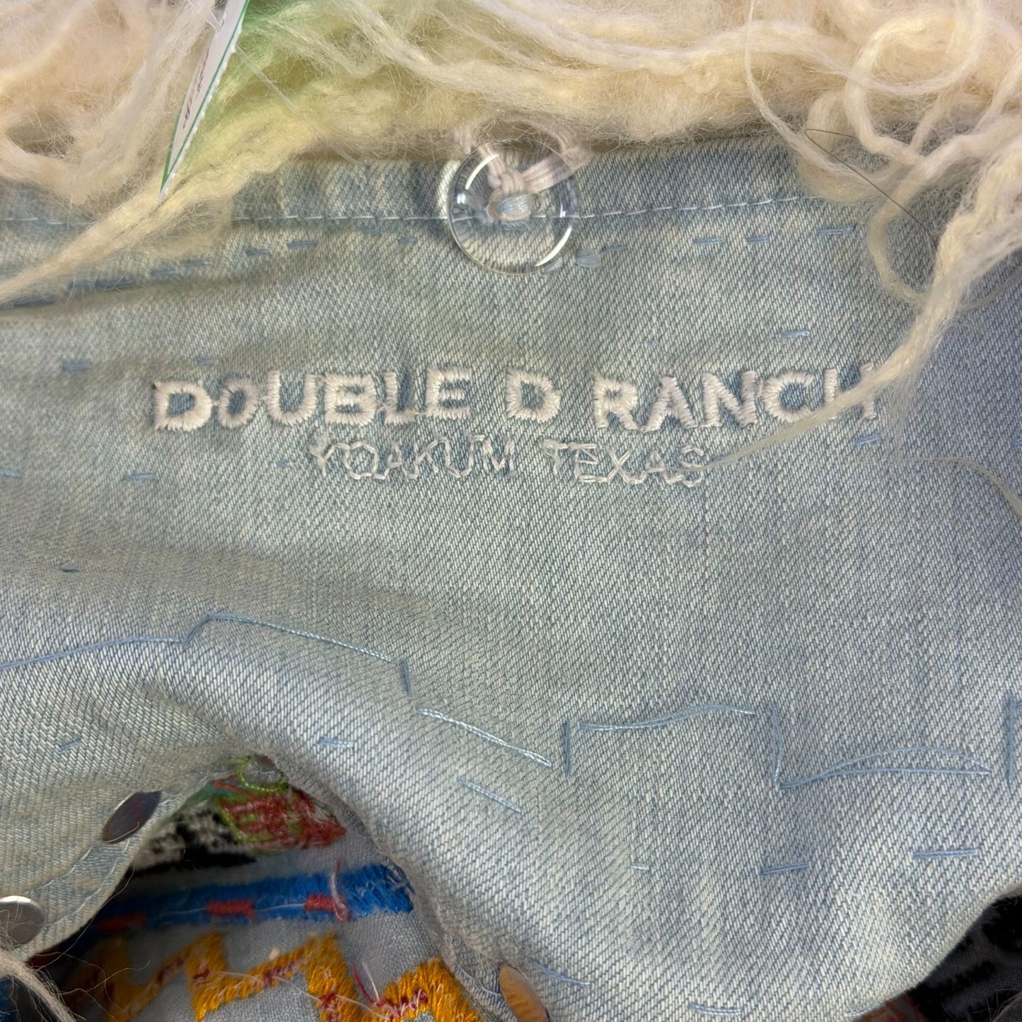 Double D Ranch Embroidered Denim Vest With Faux Fur Collar XL