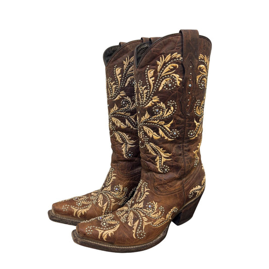 Lucchese Embroidered Brown Western Boots Size 7