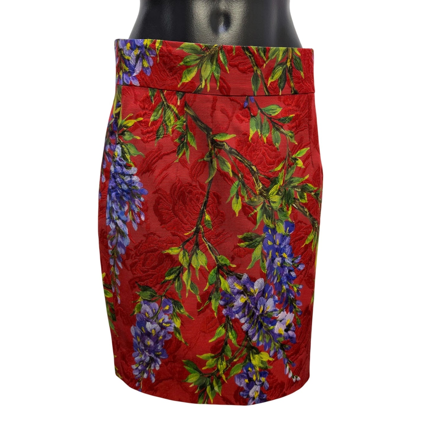 Dolce & Gabbana Red Floral Wisteria Jacquard Pencil Skirt Size 40