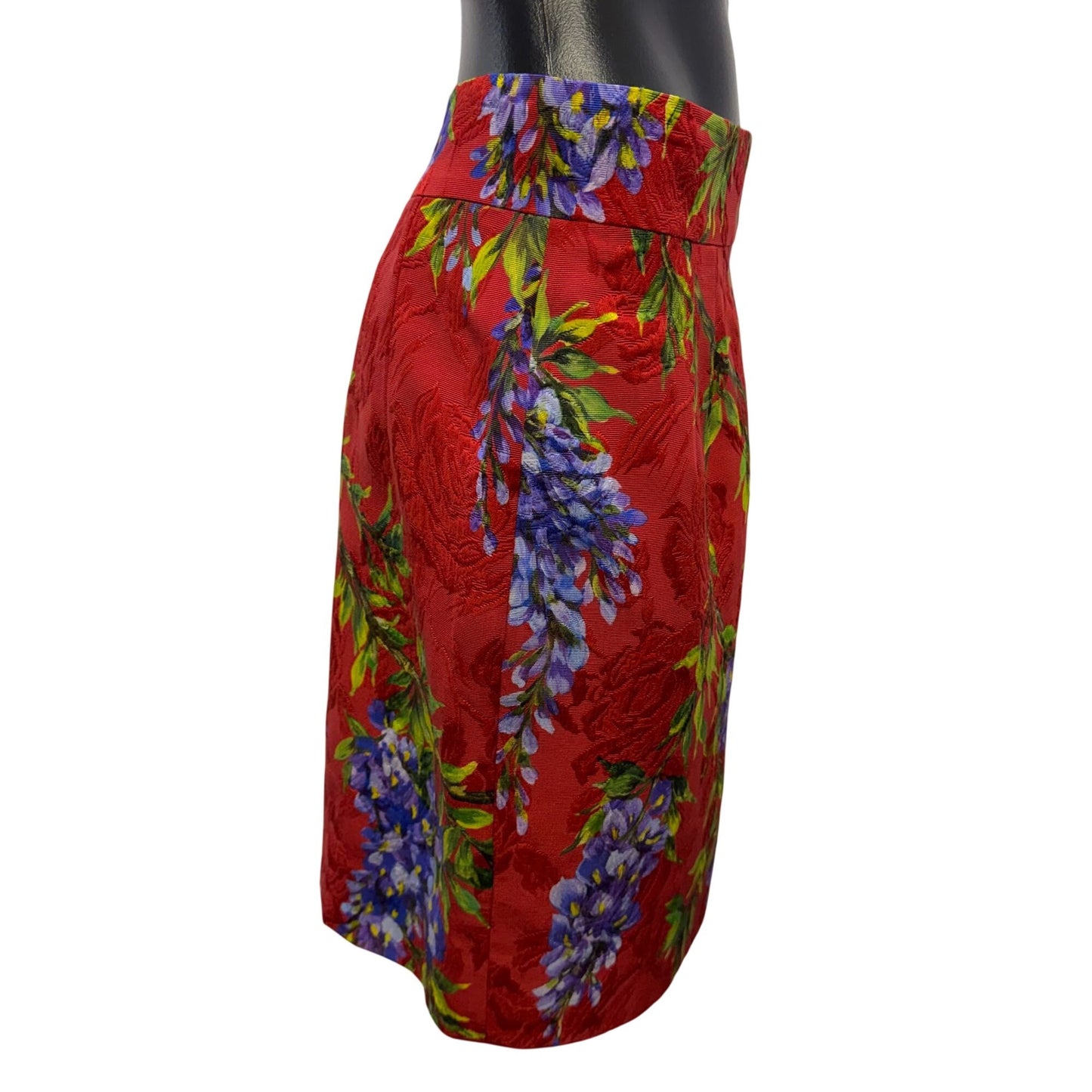 Dolce & Gabbana Red Floral Wisteria Jacquard Pencil Skirt Size 40
