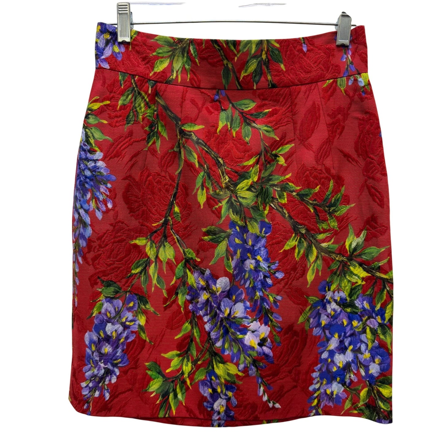 Dolce & Gabbana Red Floral Wisteria Jacquard Pencil Skirt Size 40