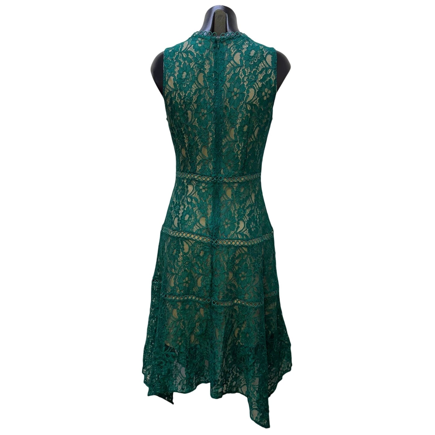 Neiman Marcus Green Lace Sleeveless Handkerchief Hem Dress Size 6