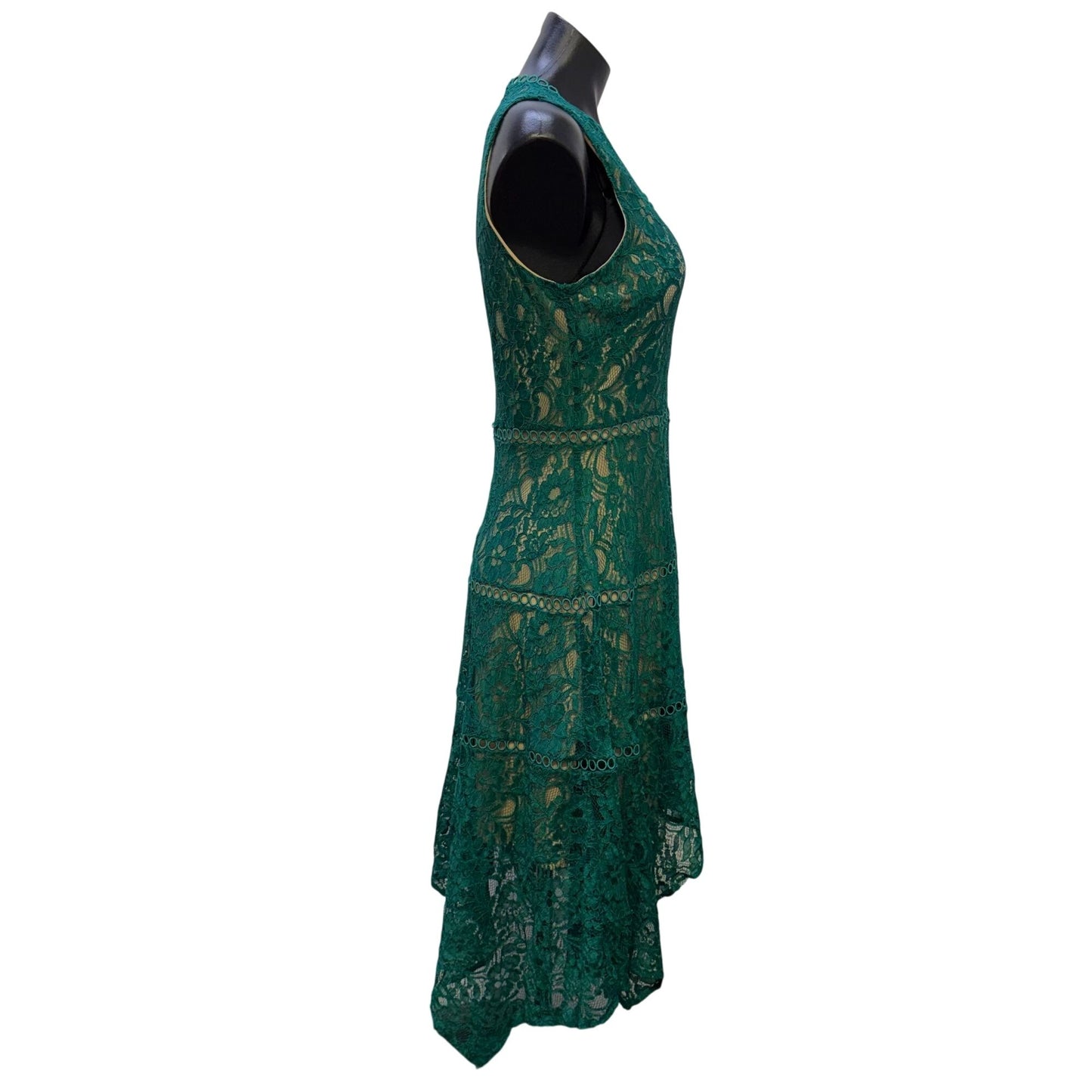 Neiman Marcus Green Lace Sleeveless Handkerchief Hem Dress Size 6