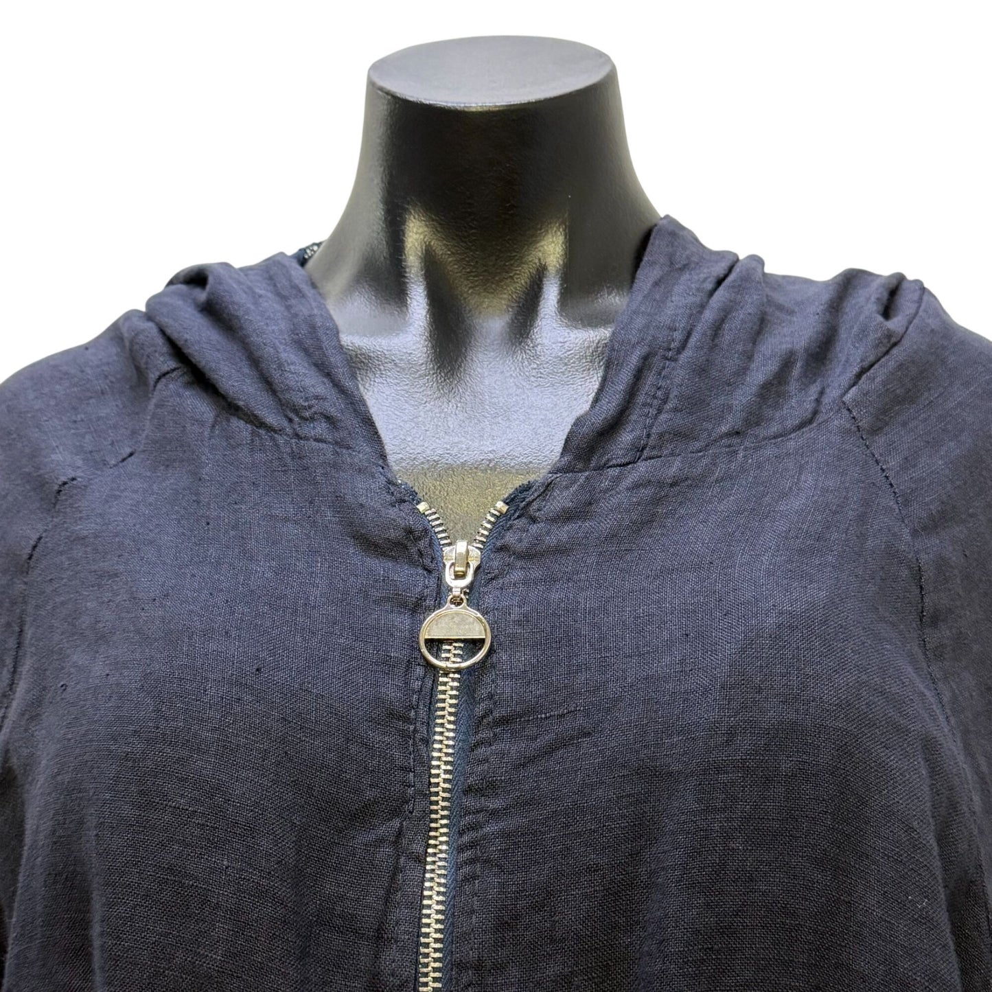 Tempo Paris Linen Lace Hooded Jacket Zip-Front Navy Blue M