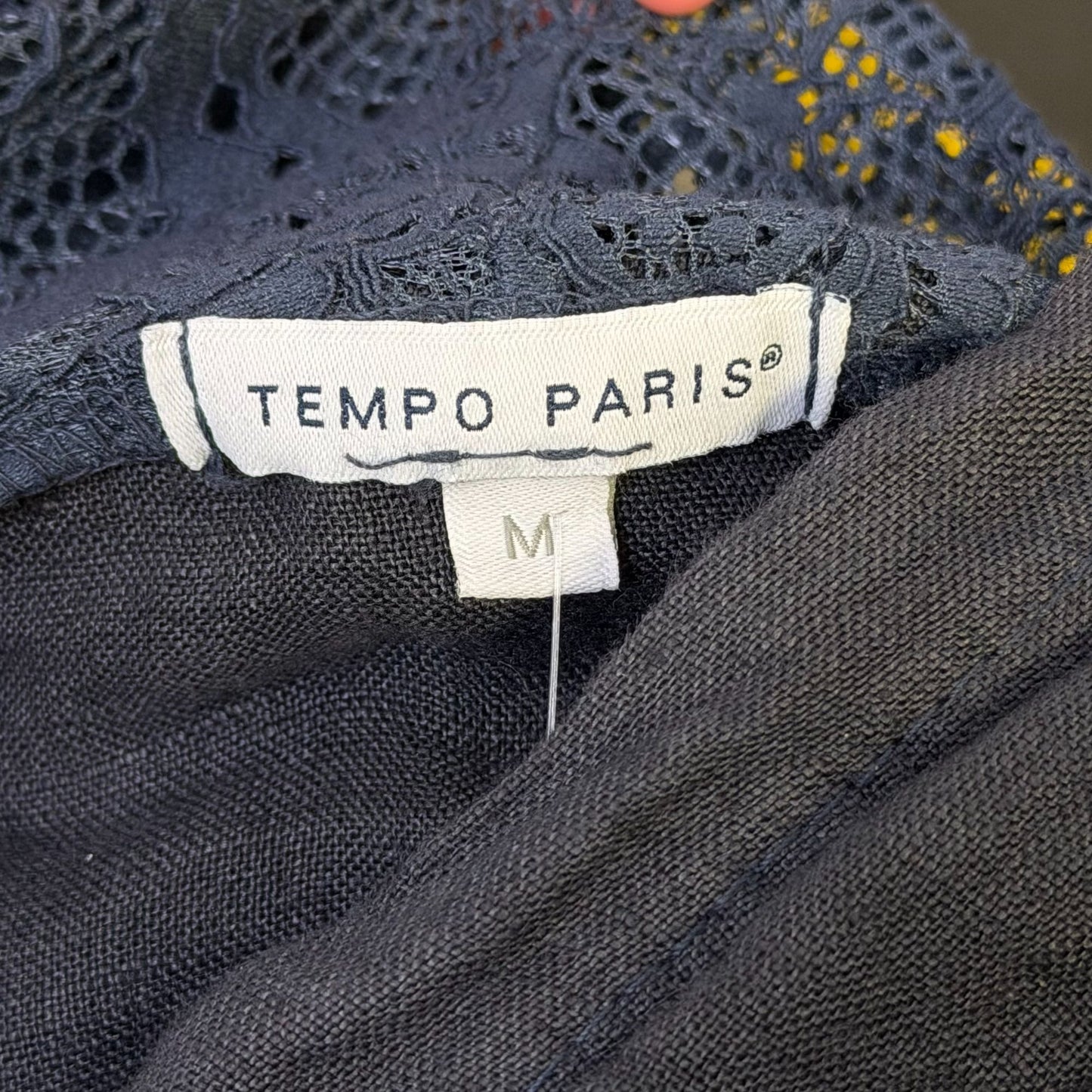 Tempo Paris Linen Lace Hooded Jacket Zip-Front Navy Blue M