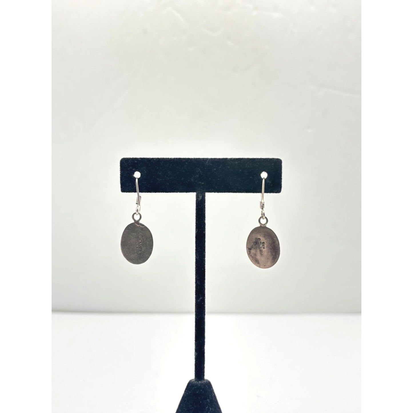 Sterling 925 Silver & Black Onyx Oval Dangle Earrings