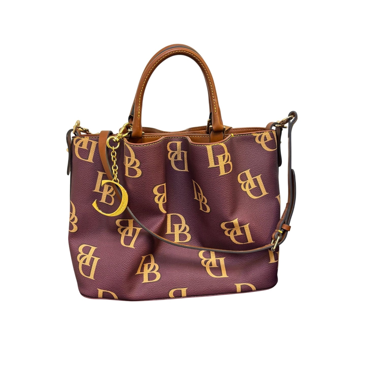 Dooney & Bourke Monogram Burgundy Leather Shoulder Bag With Adjustable Strap