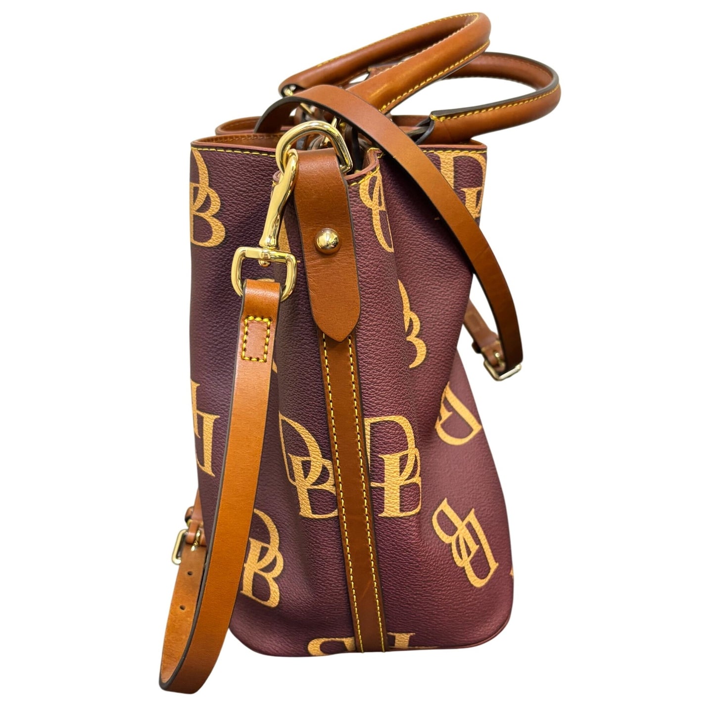 Dooney & Bourke Monogram Burgundy Leather Shoulder Bag With Adjustable Strap