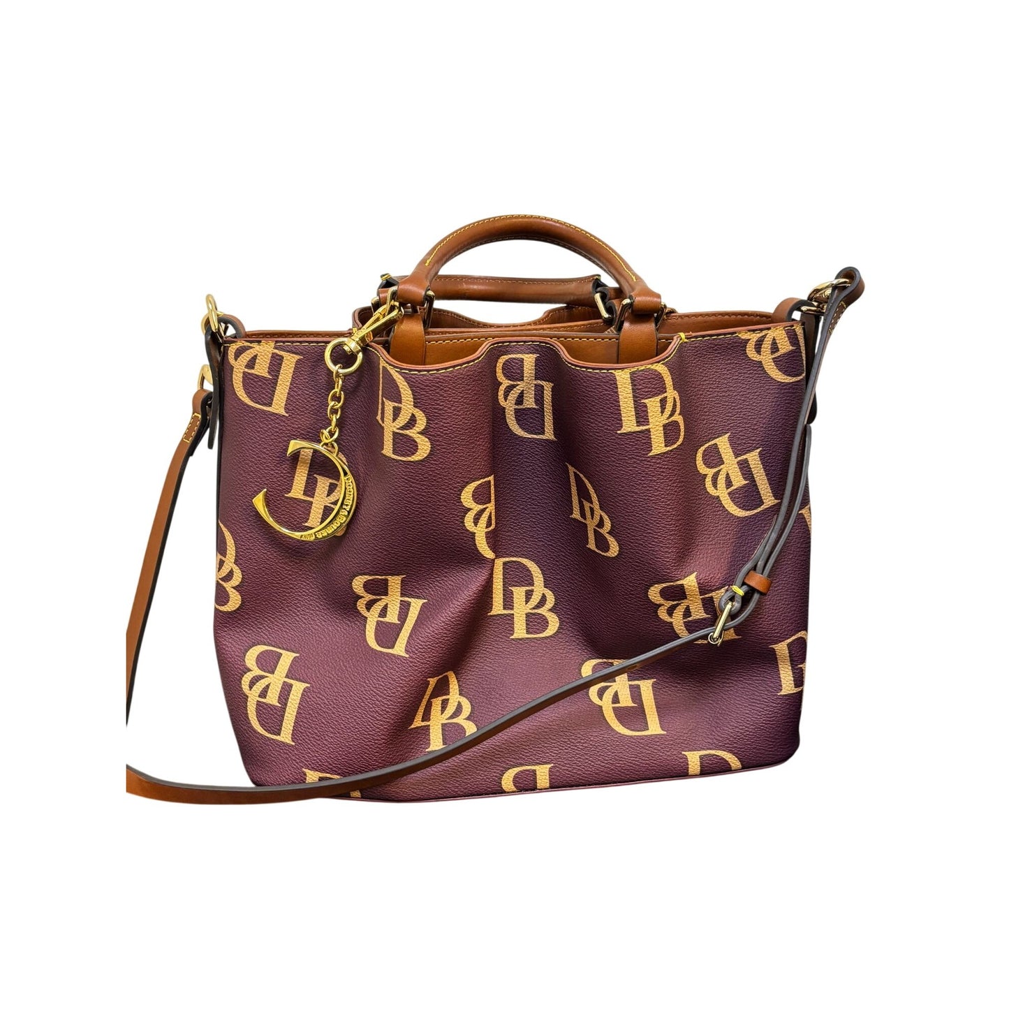 Dooney & Bourke Monogram Burgundy Leather Shoulder Bag With Adjustable Strap