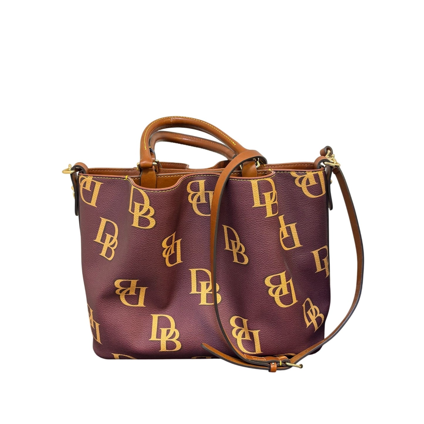 Dooney & Bourke Monogram Burgundy Leather Shoulder Bag With Adjustable Strap