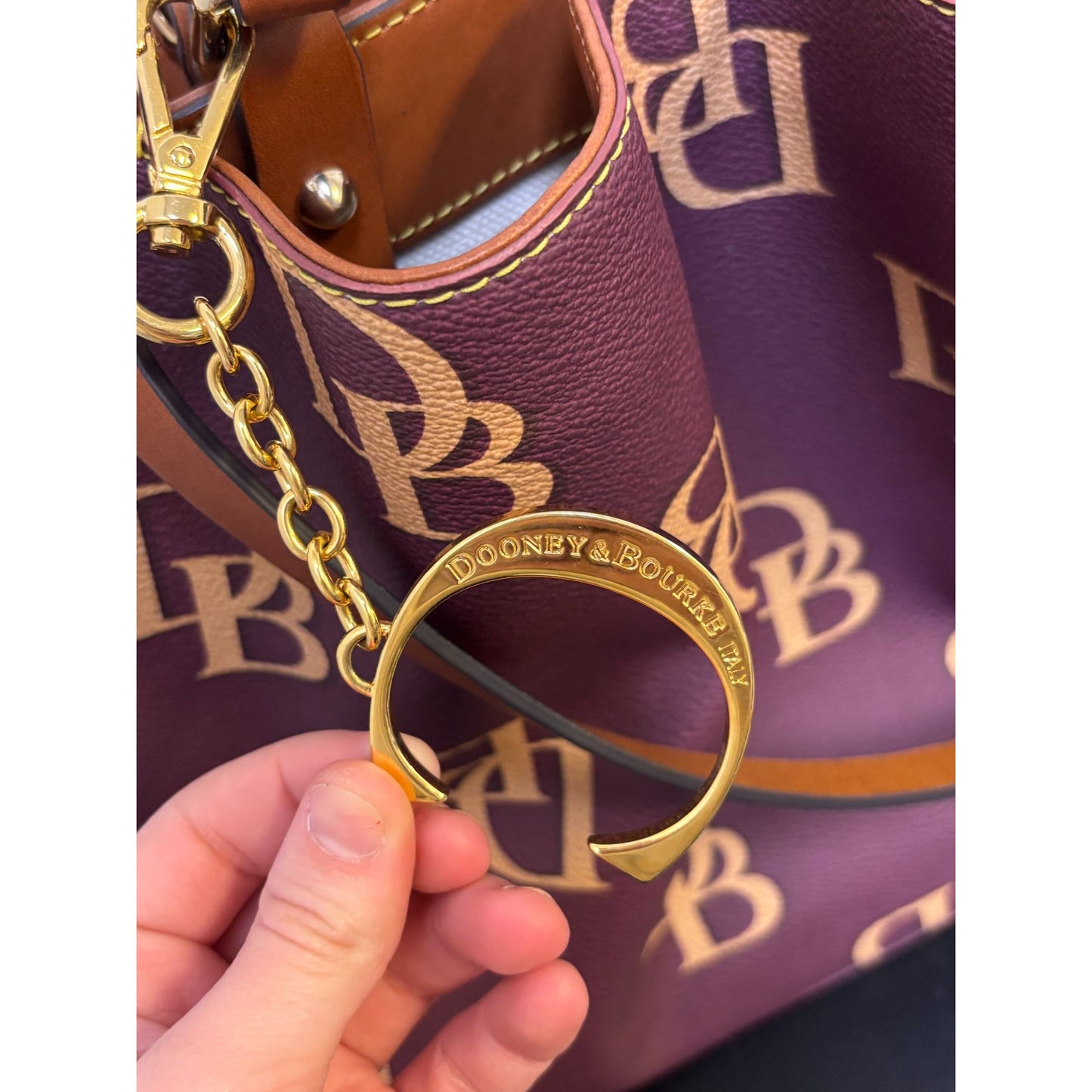 Dooney & Bourke Monogram Burgundy Leather Shoulder Bag With Adjustable Strap