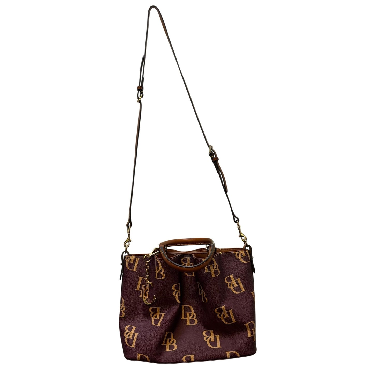Dooney & Bourke Monogram Burgundy Leather Shoulder Bag With Adjustable Strap