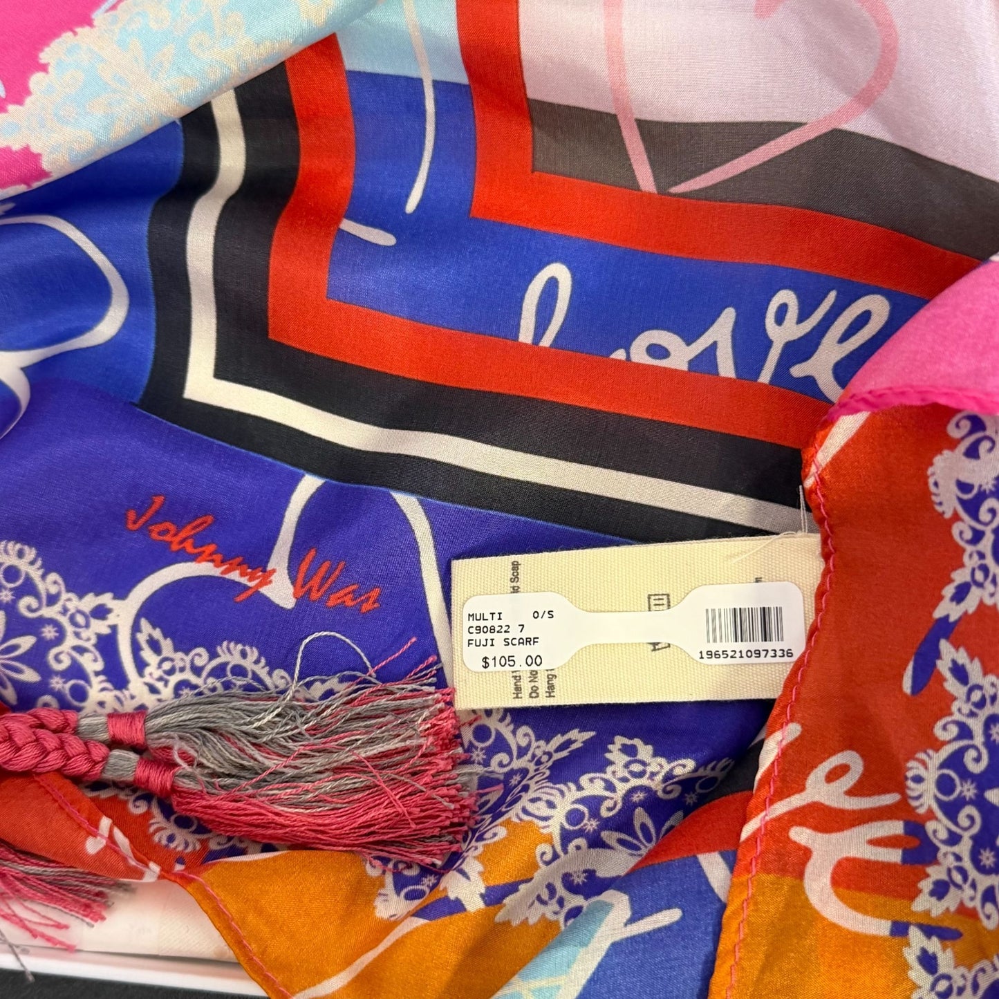 Johnny Was Fuji Scarf Multicolor Floral Print With Tassel Details