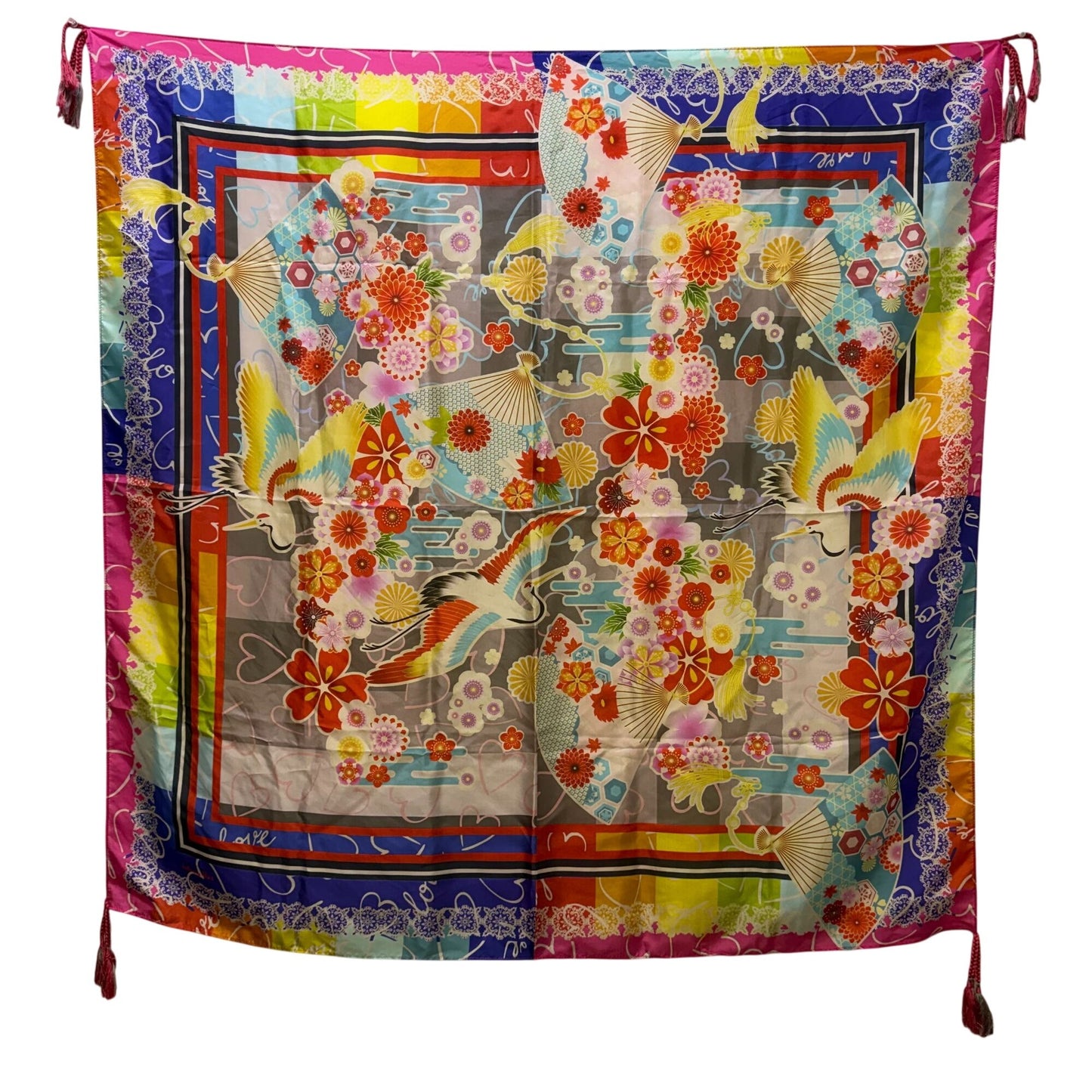 Johnny Was Fuji Scarf Multicolor Floral Print With Tassel Details