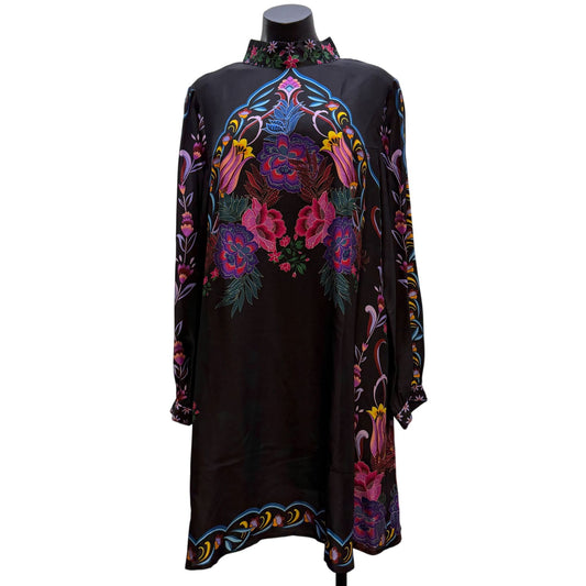 Jade Black Floral High-Neck Long-Sleeve Dress Multi-Color L