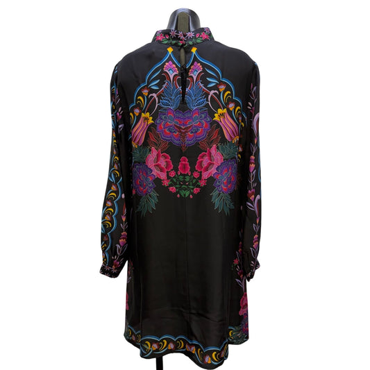 Jade Black Floral High-Neck Long-Sleeve Dress Multi-Color L