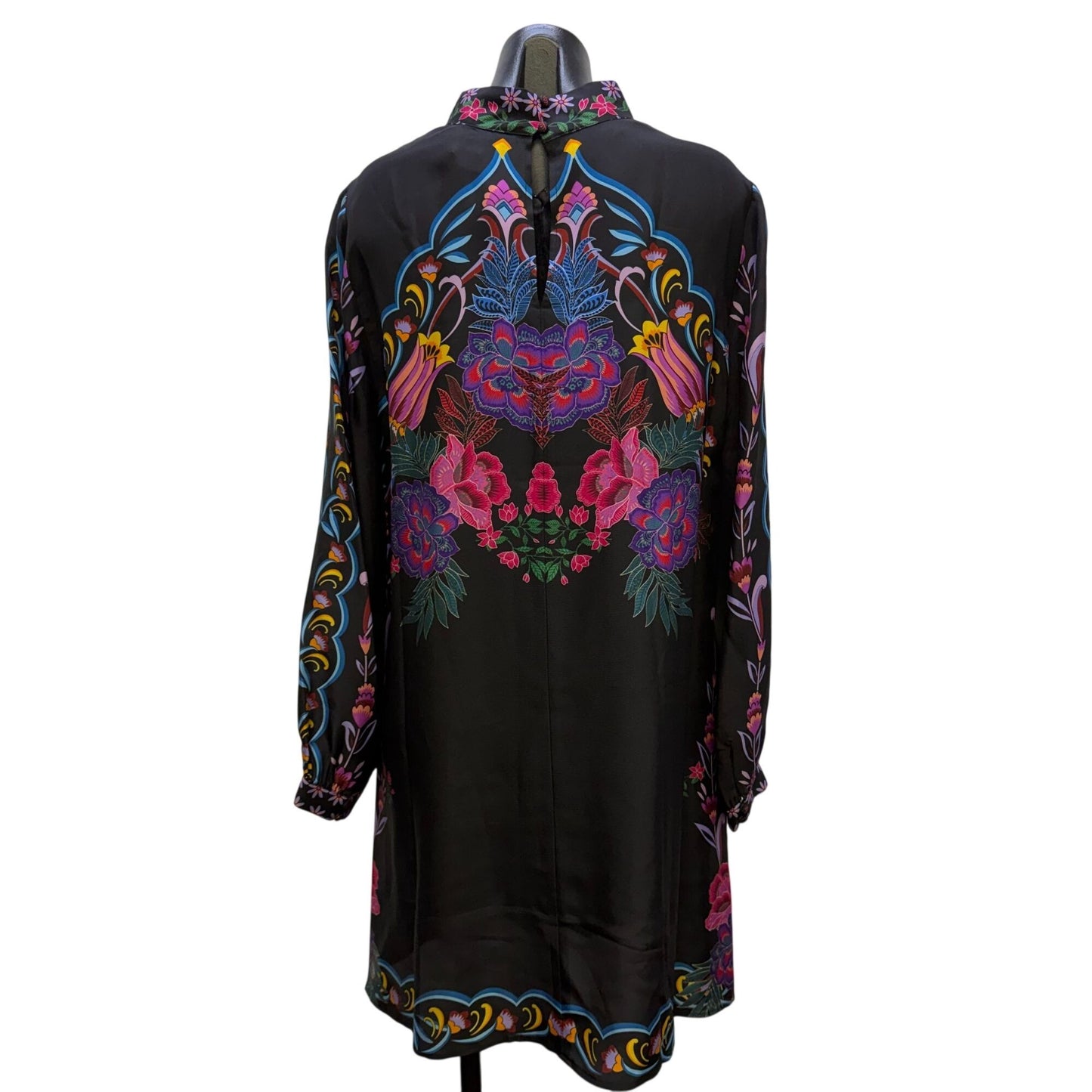 Jade Black Floral High-Neck Long-Sleeve Dress Multi-Color L