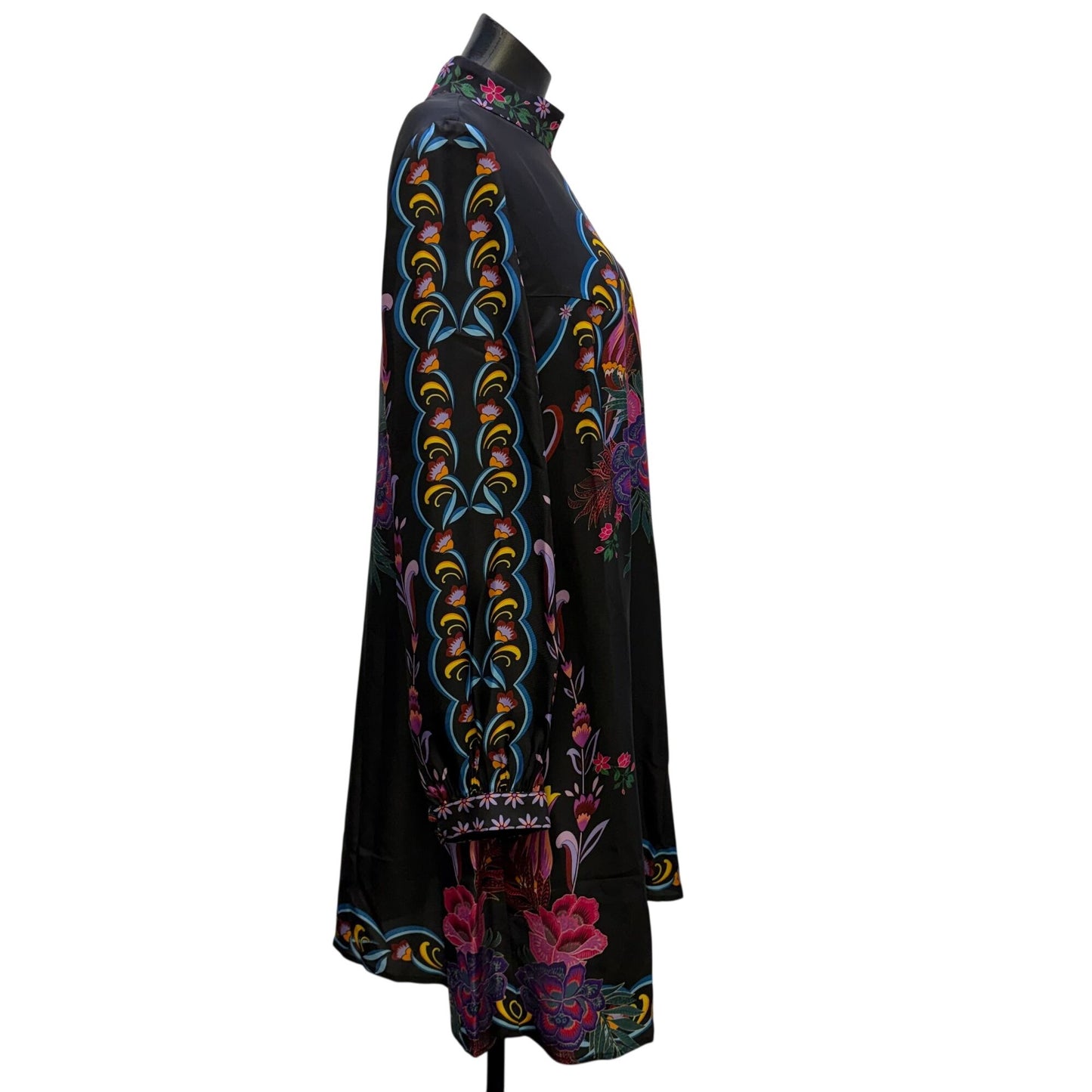 Jade Black Floral High-Neck Long-Sleeve Dress Multi-Color L