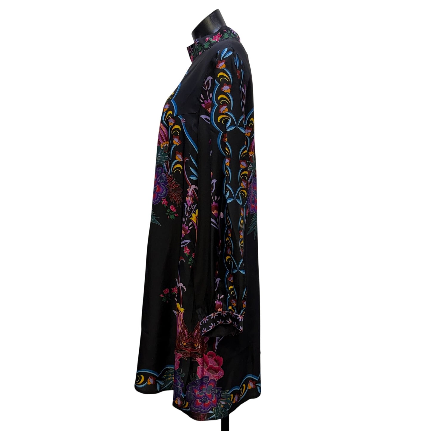 Jade Black Floral High-Neck Long-Sleeve Dress Multi-Color L
