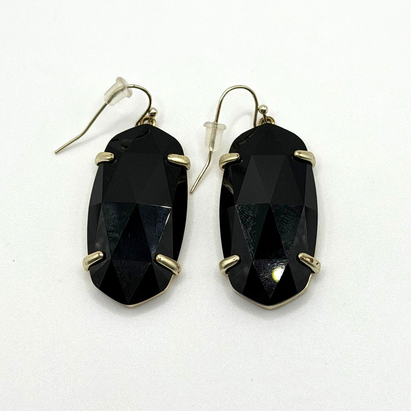 Kendra Scott Black Faceted Drop Earrings Gold-Tone Frame