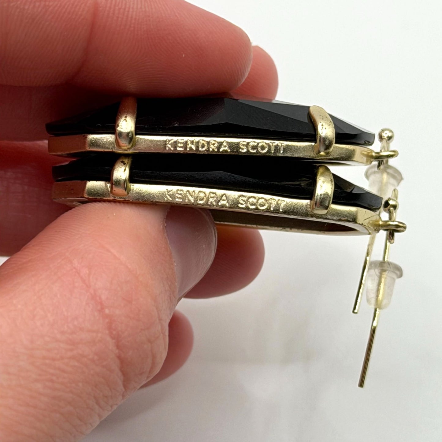 Kendra Scott Black Faceted Drop Earrings Gold-Tone Frame