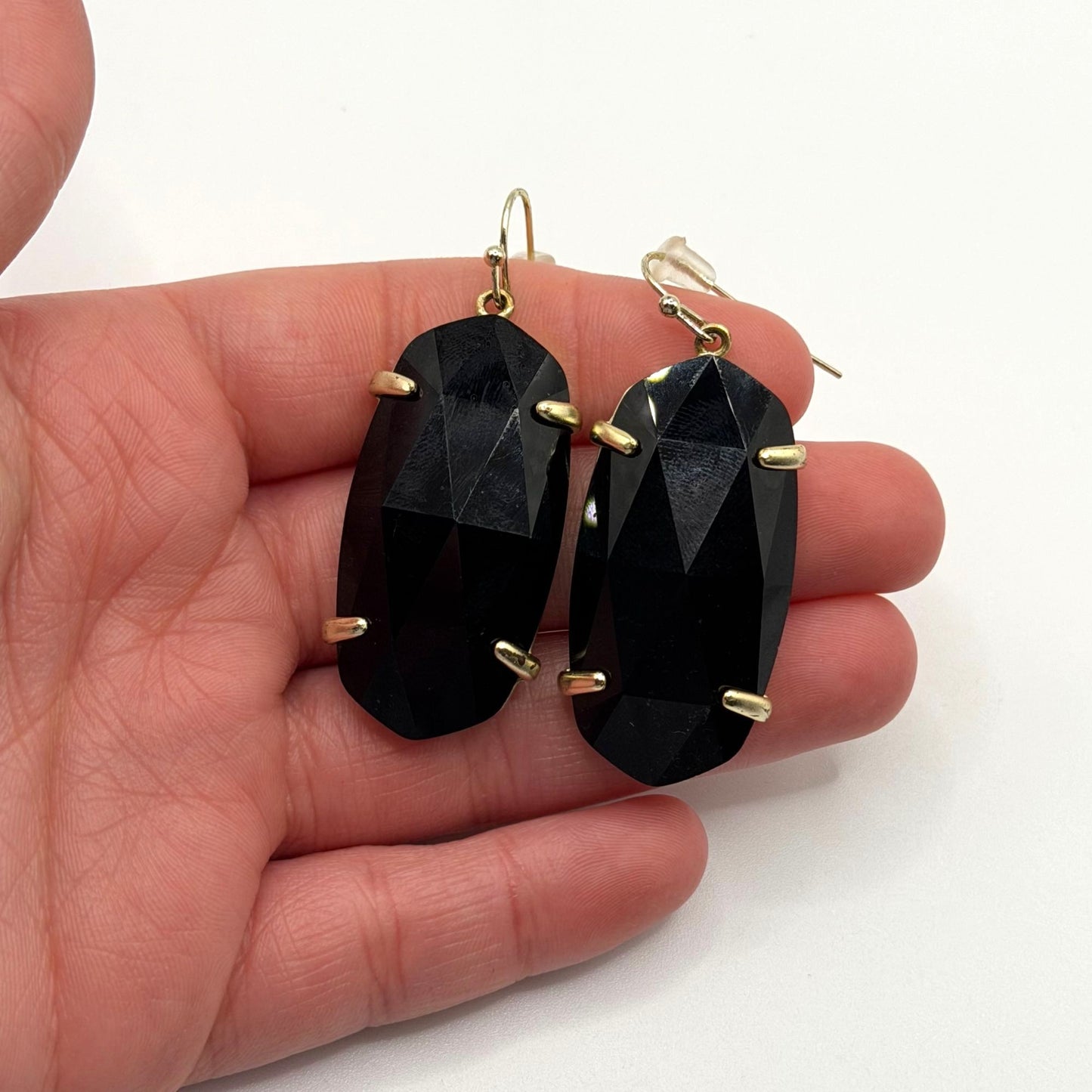 Kendra Scott Black Faceted Drop Earrings Gold-Tone Frame
