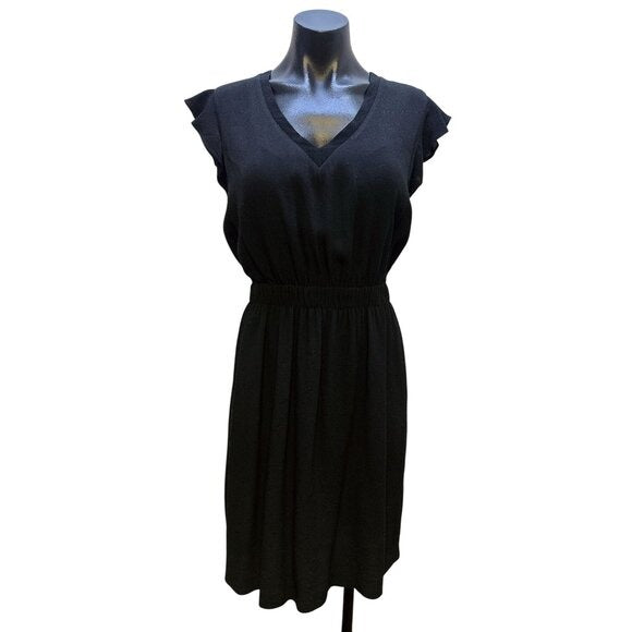 Kate Spade Black Flutter Sleeve V-Neck Elastic Waist Dress Size 12