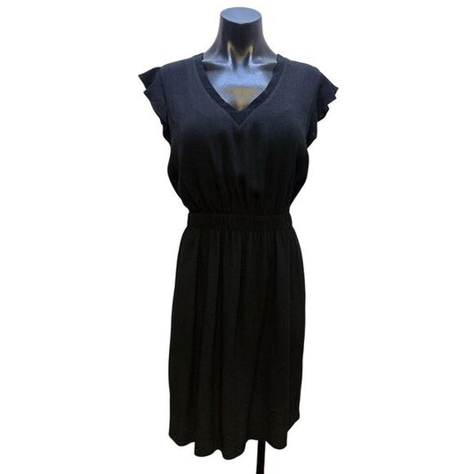 Kate Spade Black Flutter Sleeve V-Neck Elastic Waist Dress Size 12