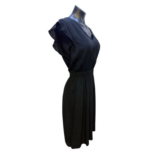 Kate Spade Black Flutter Sleeve V-Neck Elastic Waist Dress Size 12