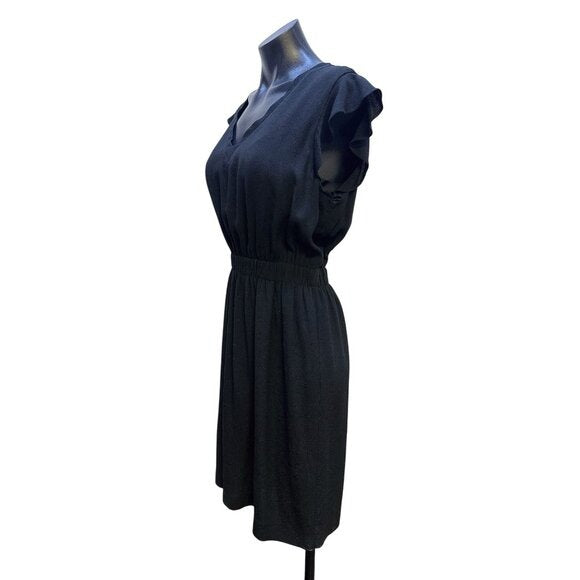 Kate Spade Black Flutter Sleeve V-Neck Elastic Waist Dress Size 12